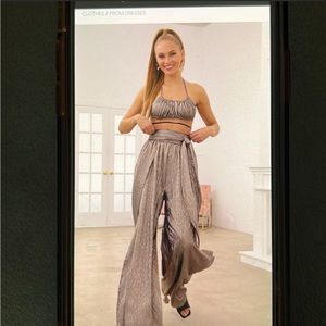 Disco Shiny Silver Matching Set Two Piece